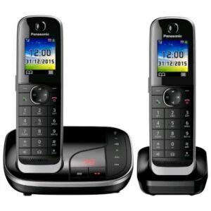 Panasonic Тип: Dect, трубки: 2 (+база), дисплей: цветной TFT, цвет: черный, дополнительно: радионяня, спикерфон, телефонная книга, автооветчик, блокировка нежелательных вызовов KX-TGJ322RUB KNS