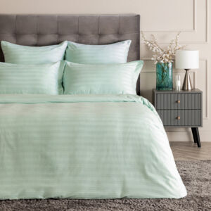 Постельное белье Misty Blue Зеленый Двуспальный Страйп-сатин CozyHome