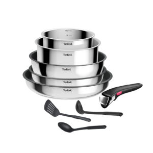Набор посуды из нержавеющей стали Ingenio Cook Eat 9 предметов L881S904  Tefal Titanium 1X Сковорода, Сковорода, Сотейник, Ковш, Ковш, Кухонные аксессуары, Ручка в комплекте Есть