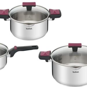 Набор посуды Cook&Clip  6 предметов 1,5/2,9/5л 16/20/24см G723S674  Tefal Нержавеющая сталь Зеркально отполированная нержавеющая сталь Есть 2 года  Серебристый/серый