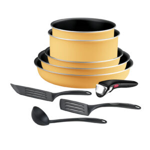 Набор посуды Ingenio Simply Cook 9 предметов L7279402  Tefal Titanium 1X Съемная 3 сковороды (22/26/28 см), 2 ковша (18/20 см), 1 половник, 1 длинная лопатка, 1 угловая лопатка и 1 прочная съемная ручка Не рекомендуется Франция Есть
