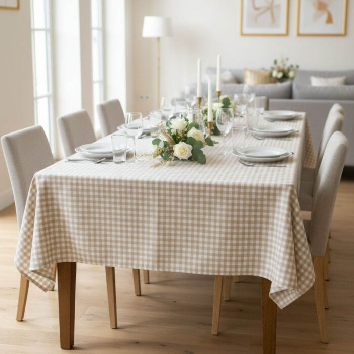 Скатерть Elpida Клетка бежевая крупная 150x250см ELP.01.KY.001.0078.001 vrdm Скатерть Elpida Клетка бежевая крупная 150x250см ELP.01.KY.001.0078.001 vrdm
