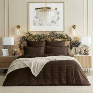 Постельное белье Cinnamon Коричневый Полутораспальный Страйп-сатин CozyHome