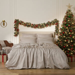 Постельное белье Selena Бежевый Евро Сатин жаккард CozyHome