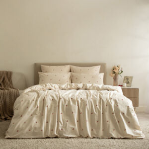 Постельное белье Вишневое сердце/Cherry heart Бежевый Евро Поплин CozyHome